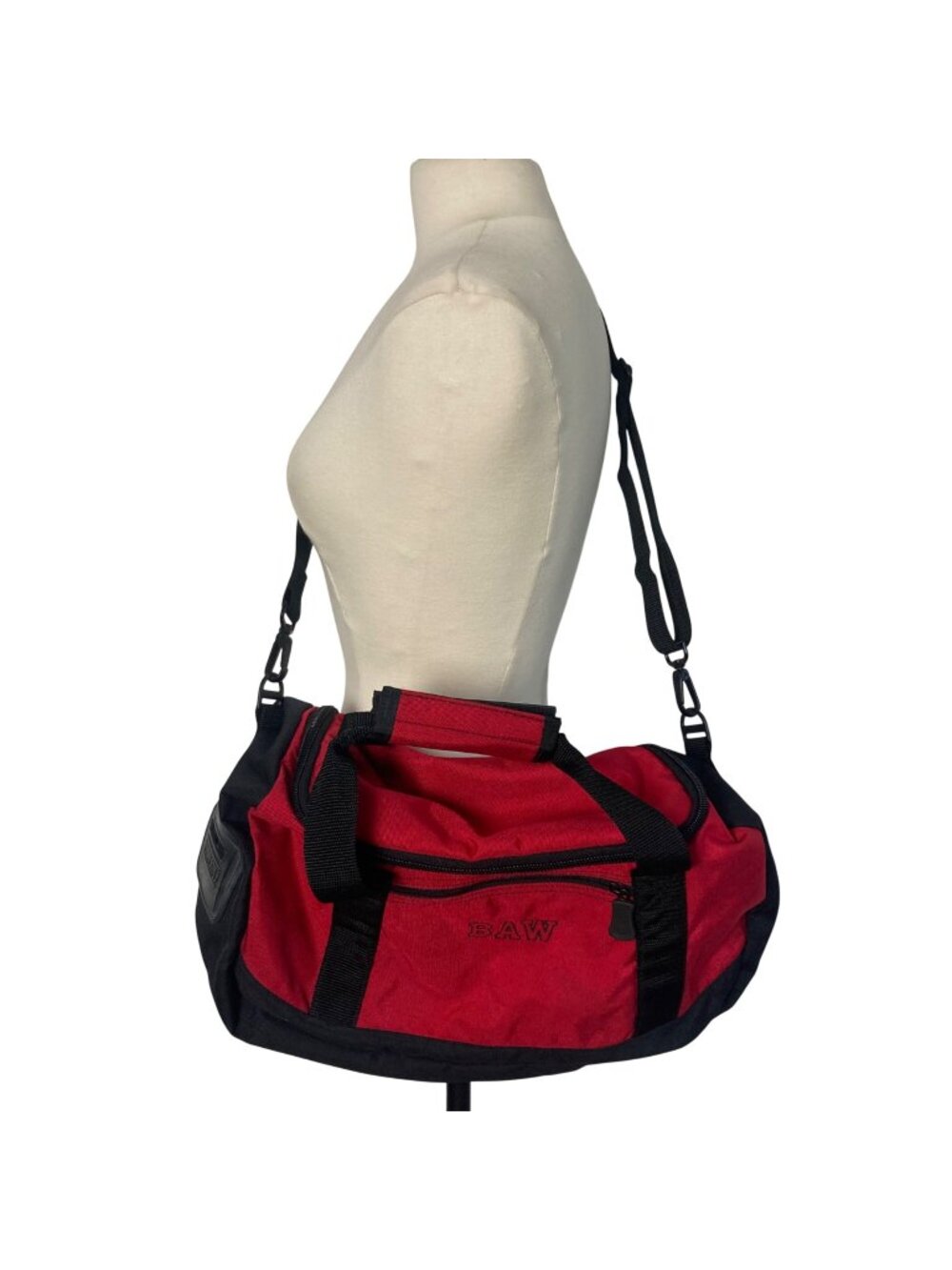 Vintage Lands End Duffle Gym Bag Red Black Travel Monogram Overnight Classic